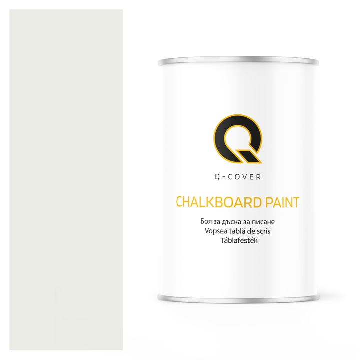 Vopsea pentru tabla de scris, Q-COVER, Semnal alb RAL9003, mat, pe baza de apa, pentru interior si exterior, uscare rapida, lavabila, rezistenta la UV, fara substante toxice, fara miros, usor de aplicat, 1L