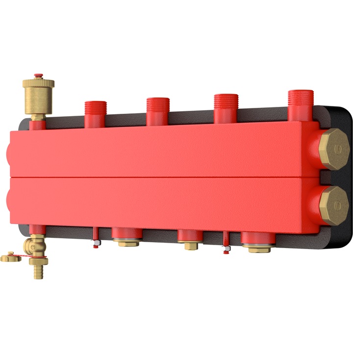 Distribuitor cu egalizare Giacomini R586SEY03, 3 iesiri, DN25, 3 zone independente, suprafata totala 500mp, 200 mp incalzire radiatoare si 300 mp incalzire in pardoseala