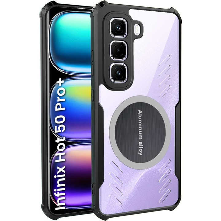 Husa telefon XGSM pentru Infinix Hot 50 Pro+ 4G, transparenta/neagra, cu blasca magnetica, usor de montat