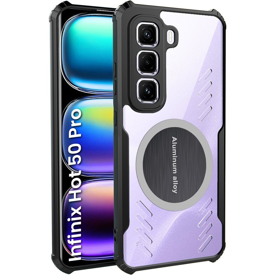Husa telefon Infinix Hot 50 Pro 4G, transparenta/neagra, cu blasca magnetica, ergonomic, usor de montat