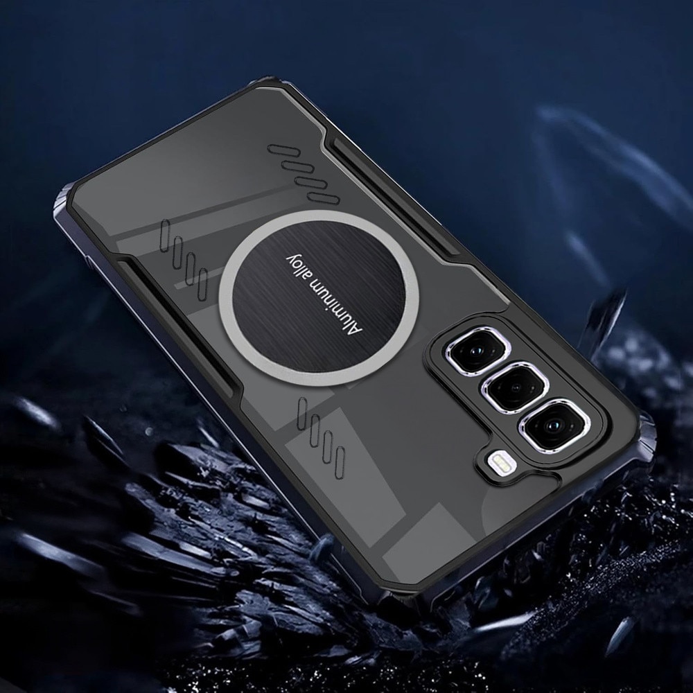 Husa telefon Infinix Hot 50 Pro 4G, transparenta/neagra, cu blasca magnetica, ergonomic, usor de montat