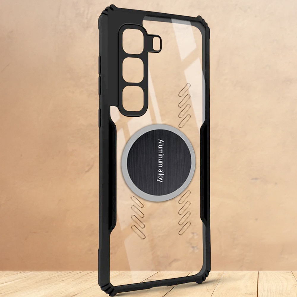 Husa telefon Infinix Hot 50 Pro 4G, transparenta/neagra, cu blasca magnetica, ergonomic, usor de montat