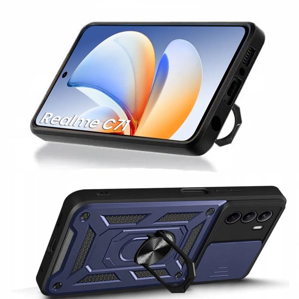Etui pancerne XGSM pentru Realme C71, CamShield Slide, albastru, cu suport integrat si maner magnetic