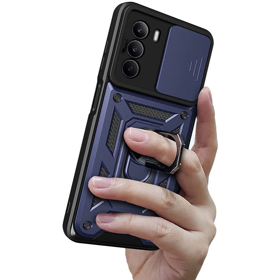 Etui pancerne XGSM pentru Realme C71, CamShield Slide, albastru, cu suport integrat si maner magnetic