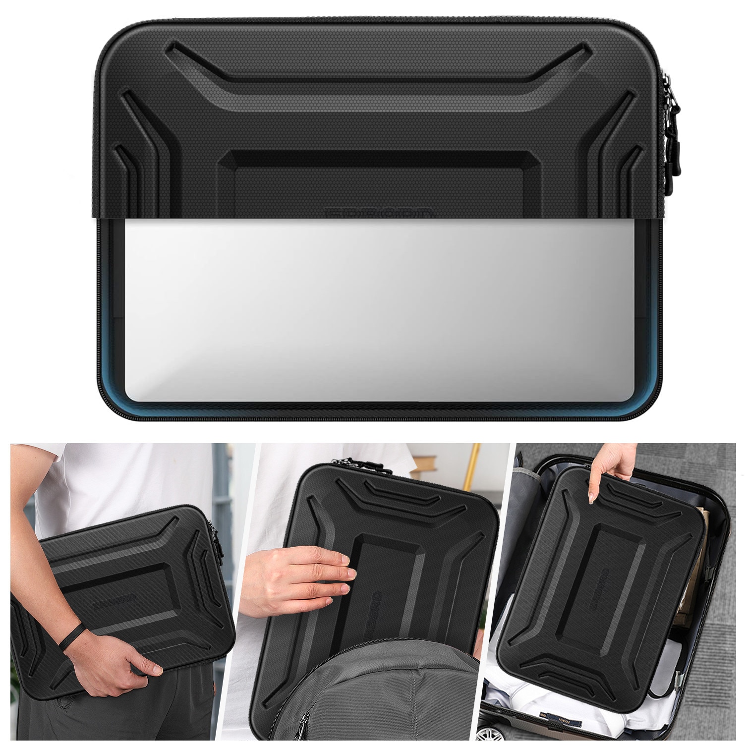Geanta laptop ERBORD Hard Shell, waterproof, 13-14 inch, neagra, dimensiuni 36x26.5x4cm