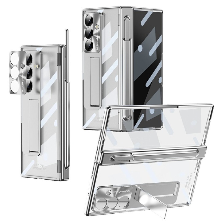 Husa telefon XGSM pentru Samsung Galaxy Z Fold7 5G, cu suport, argintie, protectie camera