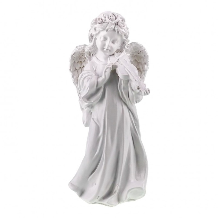 Gyantából készült angyalka hangszerekkel. 14X29 cm, hegedű