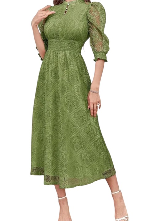Rochie eleganta, midi, model vintage, verde, XS
