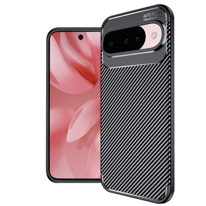 Husa pentru Google Pixel 10 / Pixel 10 Pro, SKYDDAR INNOVATION, CarbonFiber, Antisoc, set cu sticker, Negru