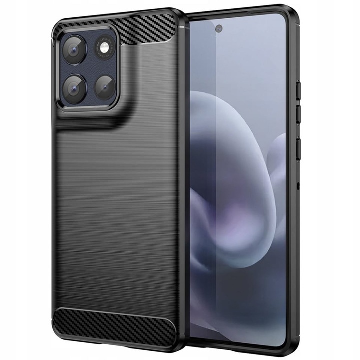 Husa pentru Motorola Moto G86, SKYDDAR INNOVATION, Carbon Silicone, din Silicon Slim, cu textura Fibra Carbon, set cu sticker, Negru