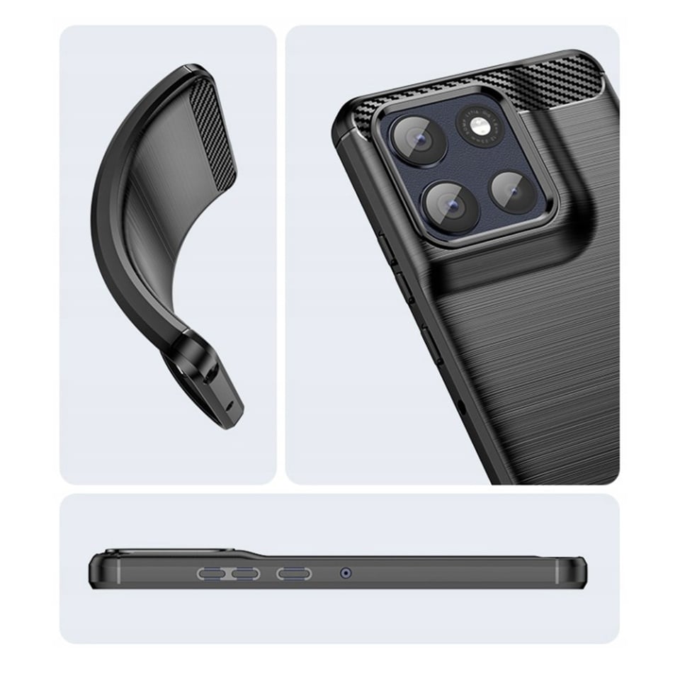 Husa pentru Motorola Moto G86, SKYDDAR INNOVATION, Carbon Silicone, din Silicon Slim, cu textura Fibra Carbon, set cu sticker, Negru