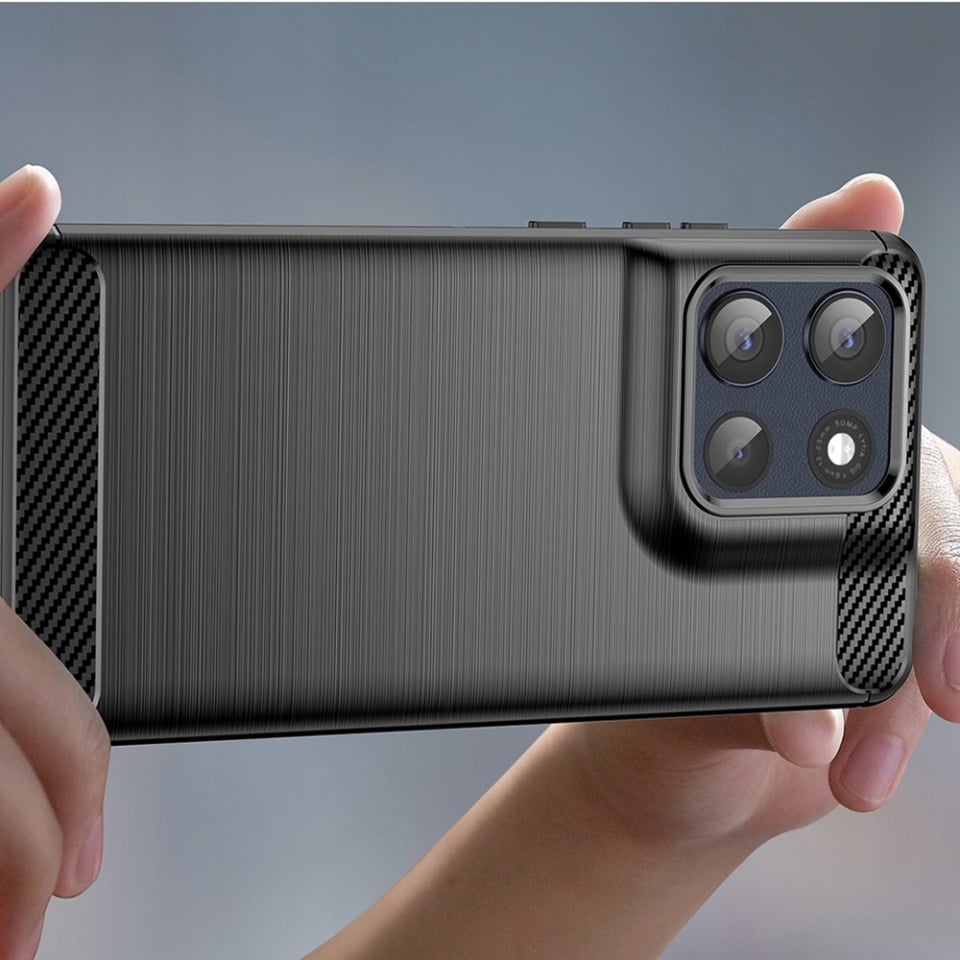 Husa pentru Motorola Moto G86, SKYDDAR INNOVATION, Carbon Silicone, din Silicon Slim, cu textura Fibra Carbon, set cu sticker, Negru