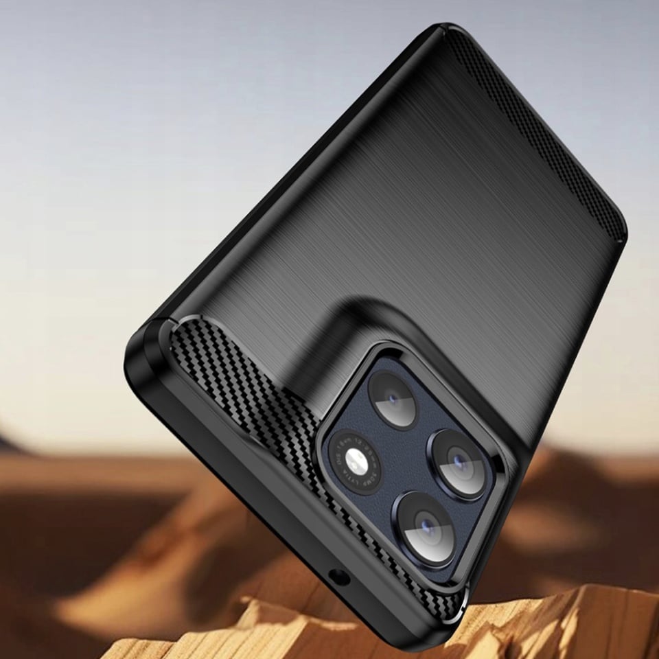 Husa pentru Motorola Moto G86, SKYDDAR INNOVATION, Carbon Silicone, din Silicon Slim, cu textura Fibra Carbon, set cu sticker, Negru