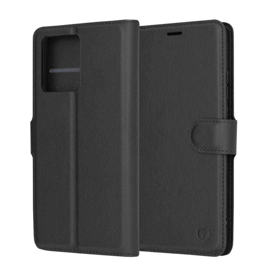 Husa pentru Motorola Moto G86, SKYDDAR INNOVATION, Leather Folio tip Carte, cu Portofel Interior, Finisaje Premium, set cu sticker, Negru