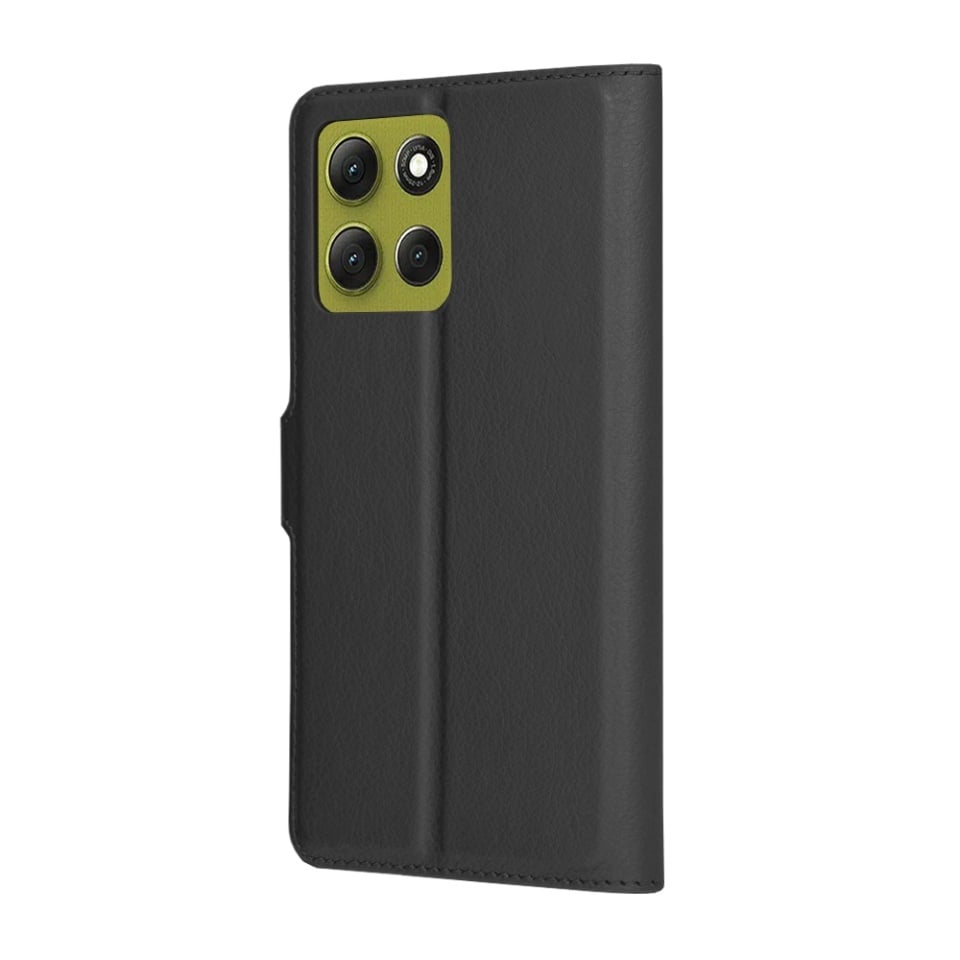 Husa pentru Motorola Moto G86, SKYDDAR INNOVATION, Leather Folio tip Carte, cu Portofel Interior, Finisaje Premium, set cu sticker, Negru