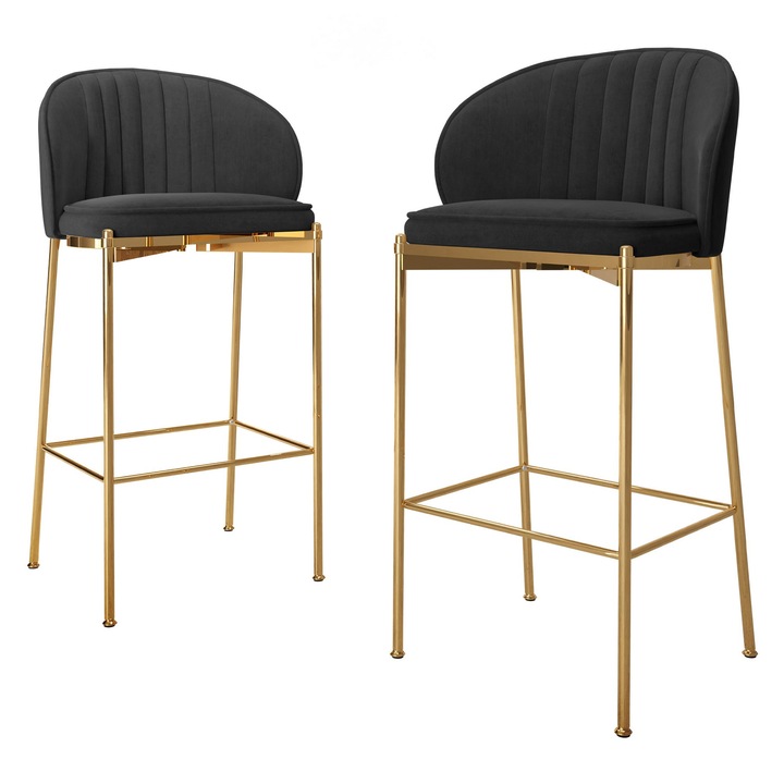 Set 2 buc scaune de bar Archie BS-1258/GL, MIRJAN 24, negru + auriu, 51x55x101 cm