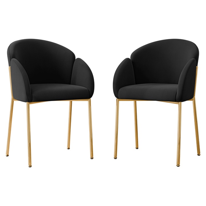 Set 2 scaune tapitate, MIRJAN 24, negru/auriu, 63x56x80 cm