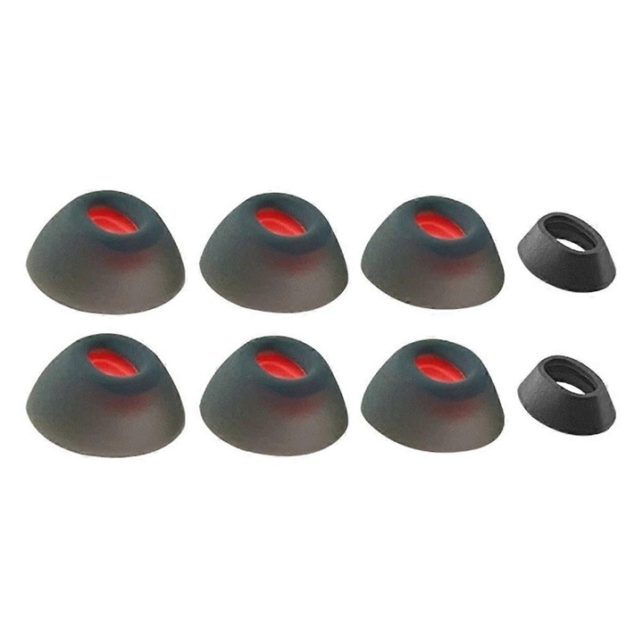 Set 8 bucati dopuri din silicon pentru casti, negru si portocaliu, pentru casti in-ear
