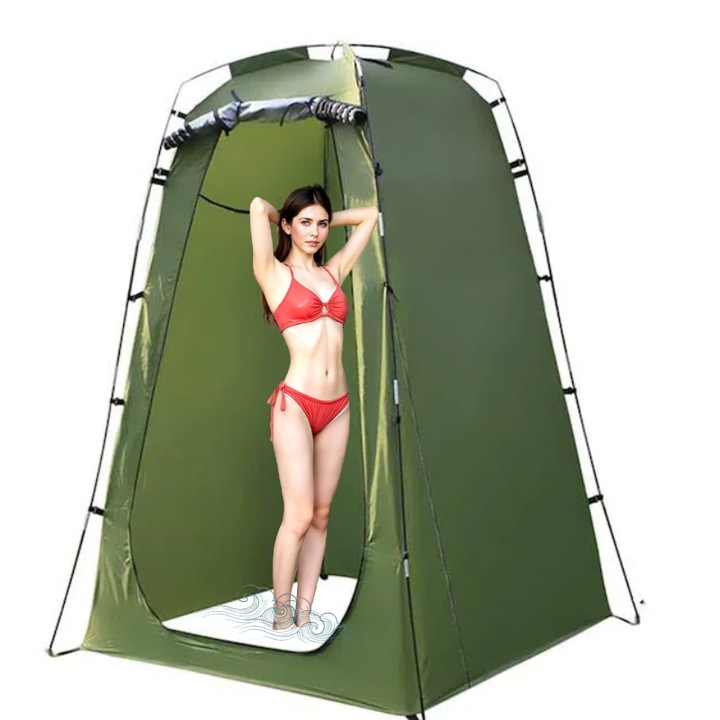 Hordozható zuhany/WC sátor, 120x180cm, vízálló, zöld, belső zsebekkel, cipzáras nyitórendszerrel