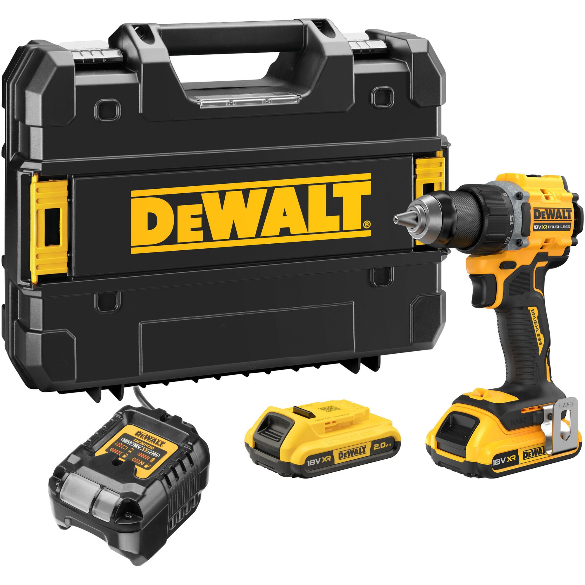 Masina compacta de gaurit si insurubat (bormasina) pe acumulator DeWALT DCD794D2T, motor fara perii, 18V XR, 2 acumulatori 2 Ah Li-Ion, cuplu 74 Nm, 2 viteze, iluminare LED, corp s