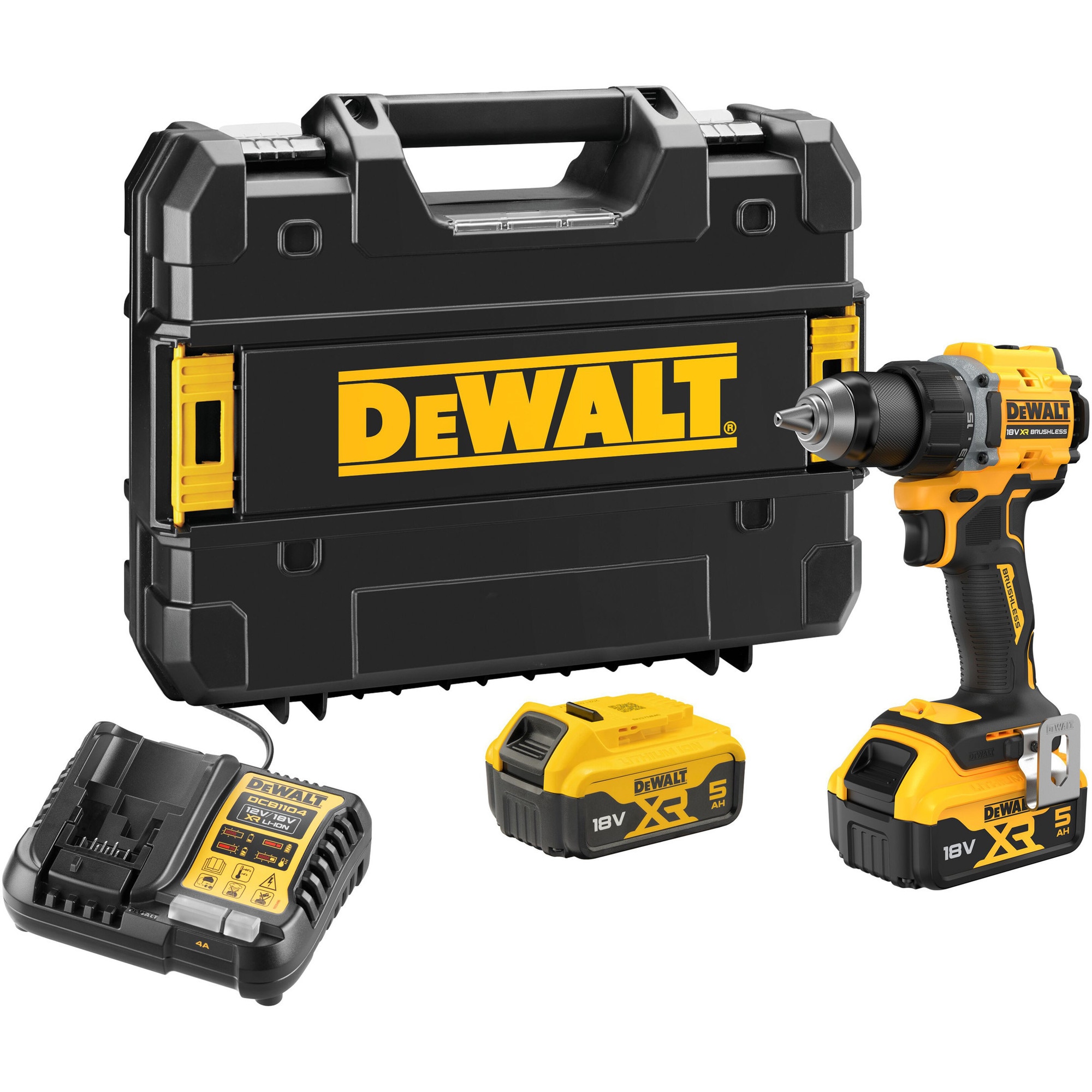 Masina compacta de gaurit si insurubat (bormasina) pe acumulator DeWALT DCD794P2T, motor fara perii, 18V XR, 2 acumulatori 5 Ah Li-Ion, cuplu 74 Nm, 2 viteze, iluminare LED, corp s