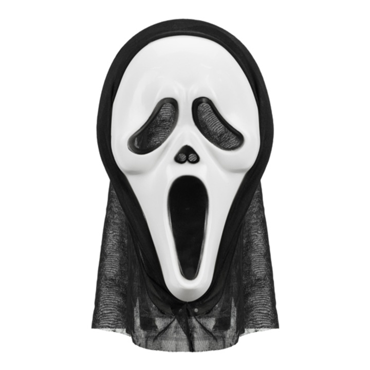 Masca, Scream, design de Halloween, 18x31 cm, alb/negru, plastic/textil