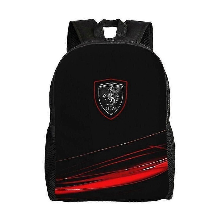 Rucsac unisex, model B2504, capacitate mare, compartiment laptop 15 inch, negru/rosu