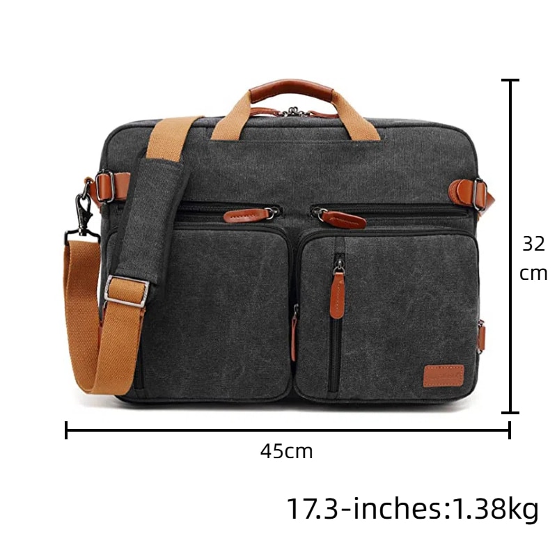 Geanta laptop, 17.3 inch, panza, negru-maro, capacitate mare, multifunctionala，Negru deschis