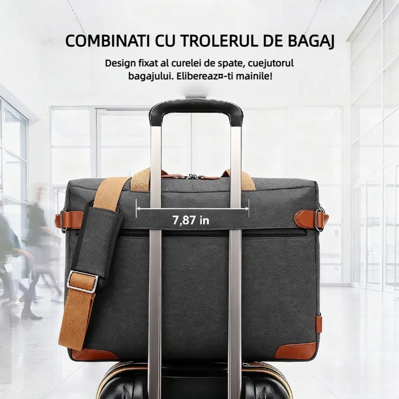 Geanta laptop, 17.3 inch, panza, negru-maro, capacitate mare, multifunctionala，Negru deschis