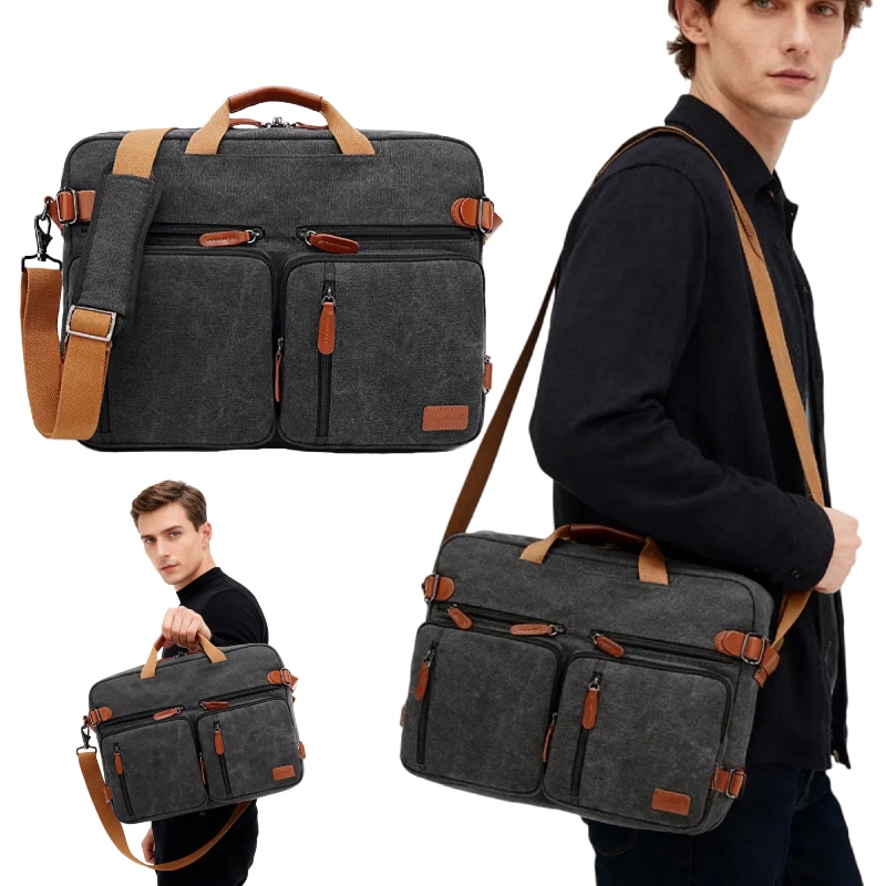 Geanta laptop, 17.3 inch, panza, negru-maro, capacitate mare, multifunctionala，Negru deschis