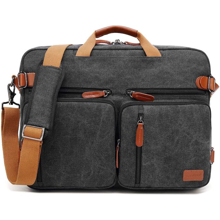 Geanta laptop, 17.3 inch, panza, negru-maro, capacitate mare, multifunctionala，Negru deschis