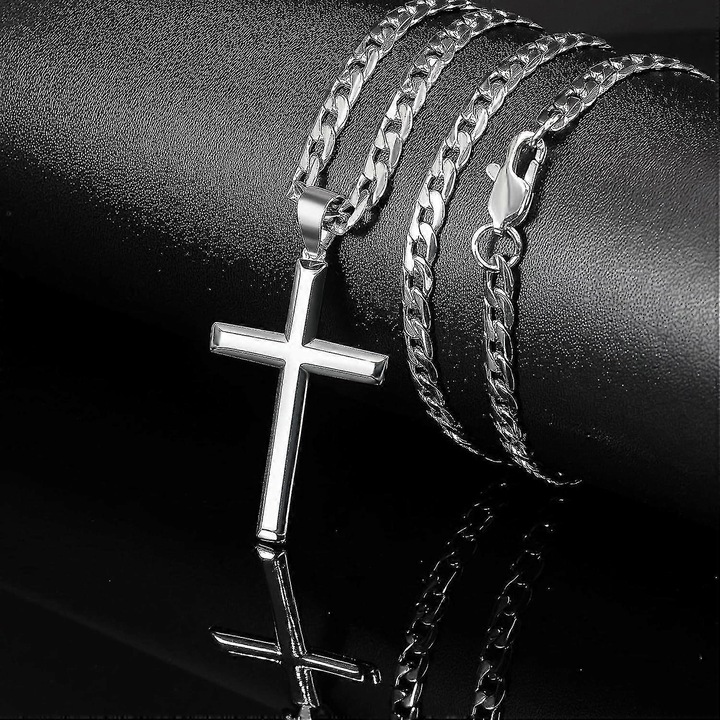 Colier cu pandantiv cruce din argint 925, lant cubanez din inox, hipoalergenic