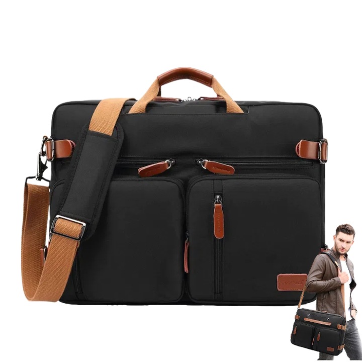 Geanta laptop, 17.3 inch, panza, negru, capacitate mare, multifunctionala，Negru inchis