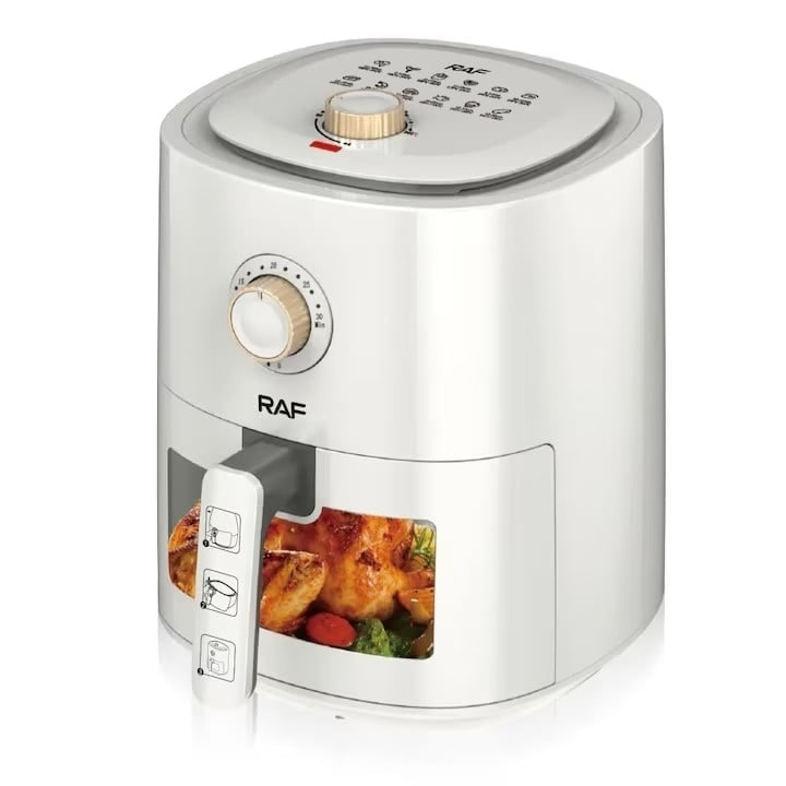 Vionex Raf légkeveréses fritőz, 6 literes, 1500 W-os, hőmérséklet-szabályozással, egészséges főzéshez, olajmentes, fehér