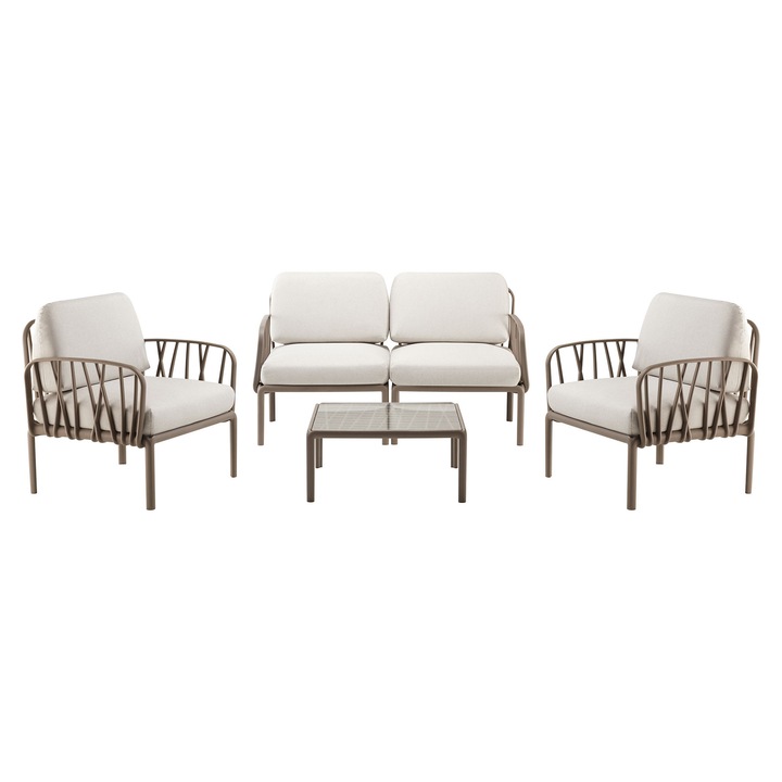 Set mobilier gradina/terasa 2 fotolii, canapea si masuta, Maison Mex SORIA, gri/bej