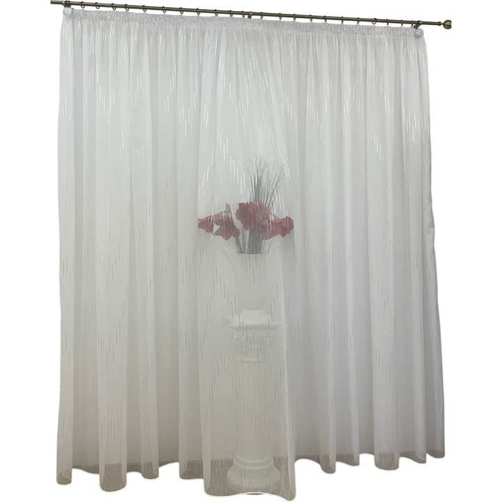 Perdea brodata mecanic, cu rejansa, culoare alba, din colectia "Joc de linii" by Liz Line, 300x245cm PD0573