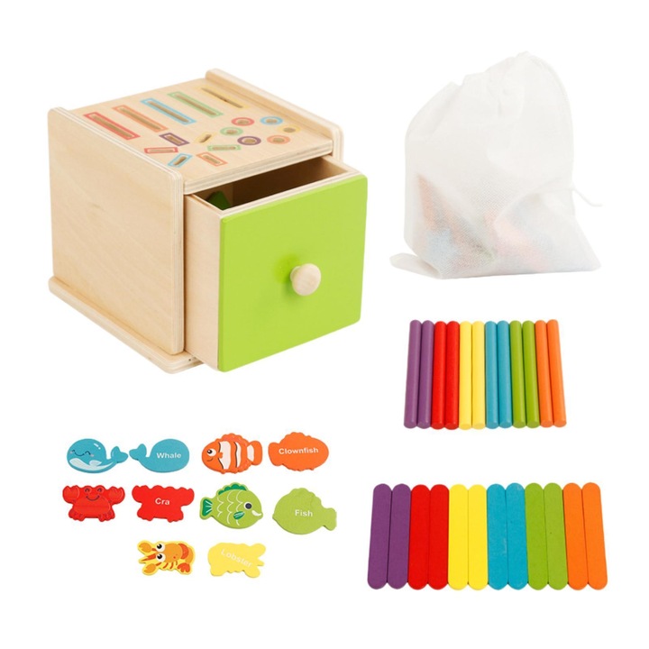 Монтесори образователна игра Кутия за перманентен грим за сортиране на форми и цветове, многоцветна, Toyska®