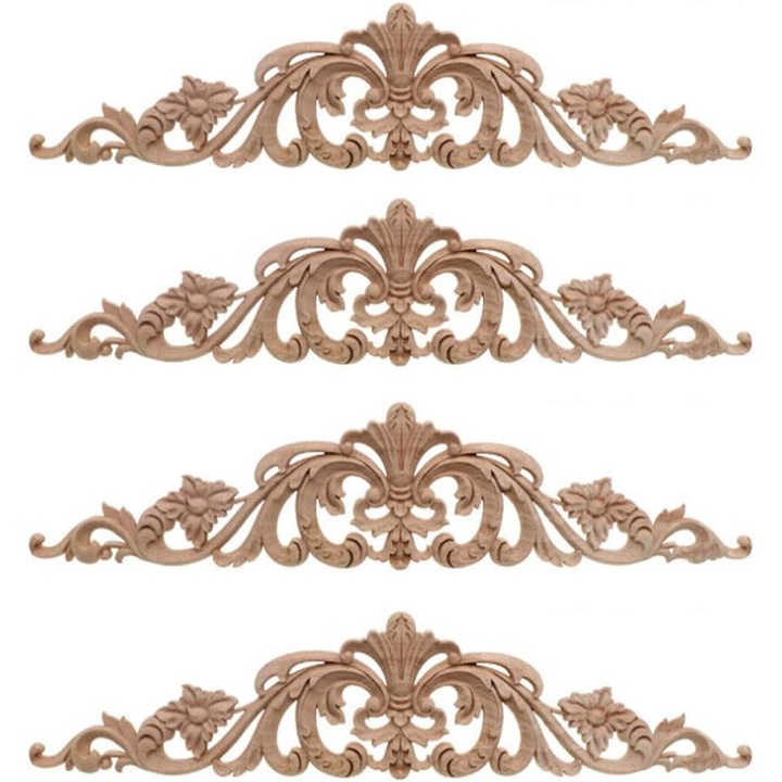 4 darabos dekoratív fa kiegészítő készlet, ComResi, virágos design, 30x6cm, európai stílus