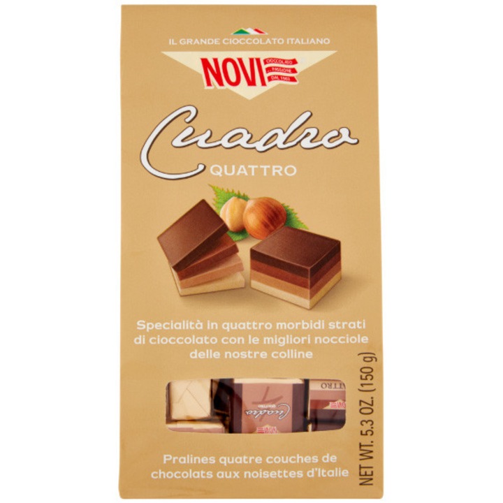 Praline de ciocolata extra neagra, ciocolata cu lapte cu alune gianduia, ciocolata cu lapte si ciocolata alba cu pasta de alune, fara gluten, 150 g