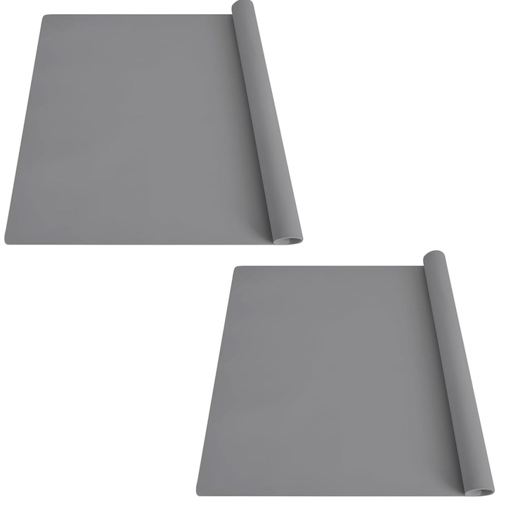 Set 2 bucati, Suport multifunctional din silicon, gri, 60x40cm, Versatil, Izolatie termica extrem de eficienta, Antiderapant puternic, Stil simplu, Usor de indoit si depozitat, Usor de curatat, Rezistenta la rupere