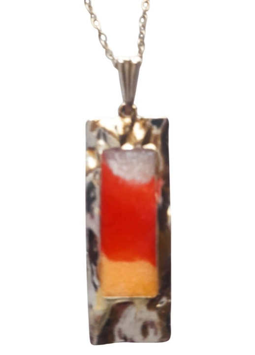 Colier cu pandantiv unicat realizat manual, dreptunghiular, multicolor, de 3,5x1,5 cm