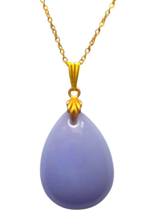 Colier cu pandantiv unicat realizat manual, in forma de lacrima, mov, de 3x2 cm