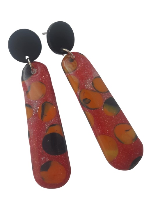 Cercei unicat realizati manual, multicolor, 6x1,5 cm