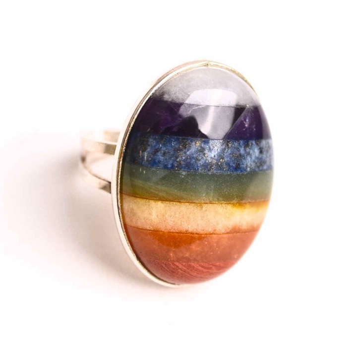 Inel Ajustabil din Argint 925 cu Pietrele celor 7 Chakre - Armonie Energetica si Echilibru Interior