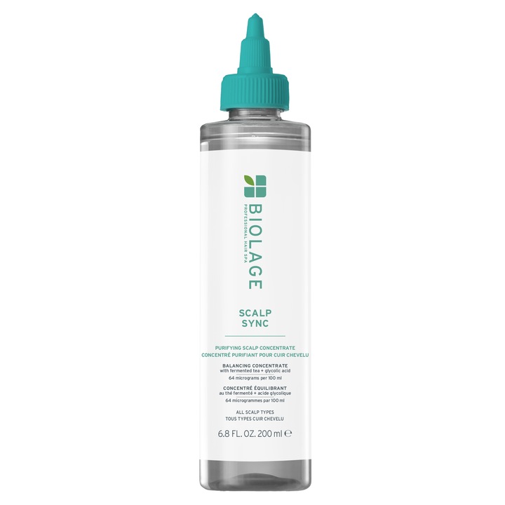 Tratament pre-sampon Biolage Scalp Sync Purifying Scalp Concentrate cu acid glicolic si extract de ceai fermentat, exfoliaza si curata toate tipurile de scalp, 200ml