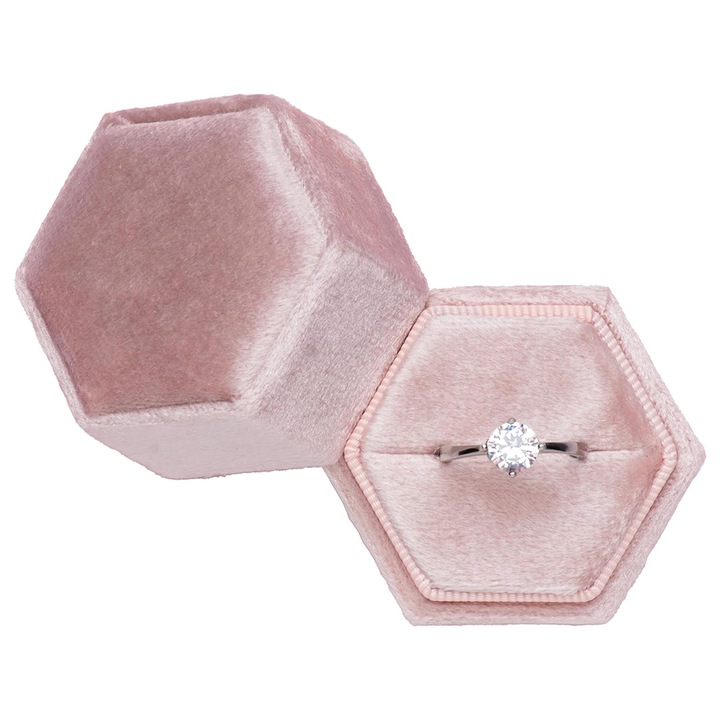 Cutie pentru inel, Caravaan®, Cutie de depozitare pentru bijuterii, Din catifea, Portabil, 5x5.8x5cm, Roz