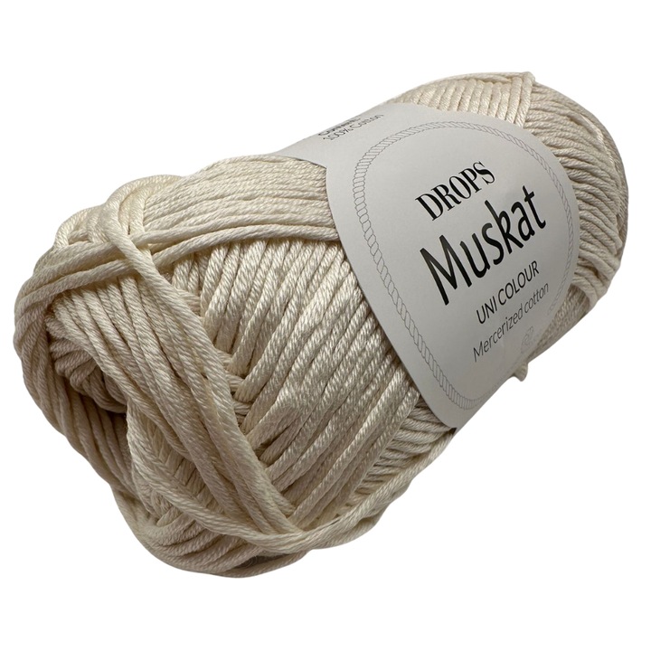 Fir de tricotat si crosetat DROPS Muskat – 100% bumbac egiptean mercerizat, 50g/100m, sigur pentru copii si bebelusi (certificat Oeko-Tex), Alb Crem