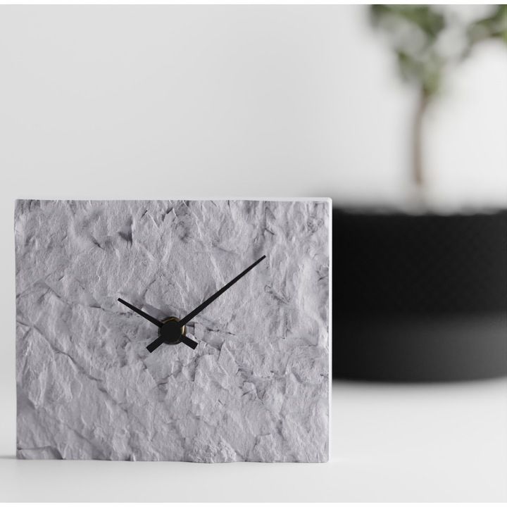 Декоративен настолен часовник Little B RockClock, кварцов механизъм, безшумна работа, каменна текстура, 20x10 см