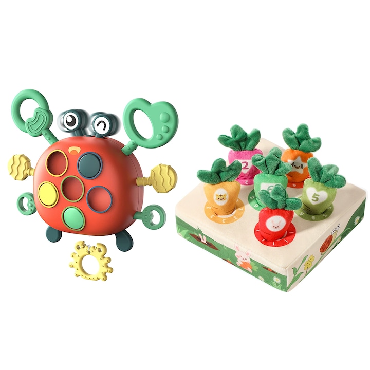 Jucarie dentitie, Caravaan®, Jucarie Montessori pentru bebelusi, set sortare forme si culori, Sigure pentru a fi Rontaite, Interactiv, Varsta 0-3 ani, 2 buc, Multicolor