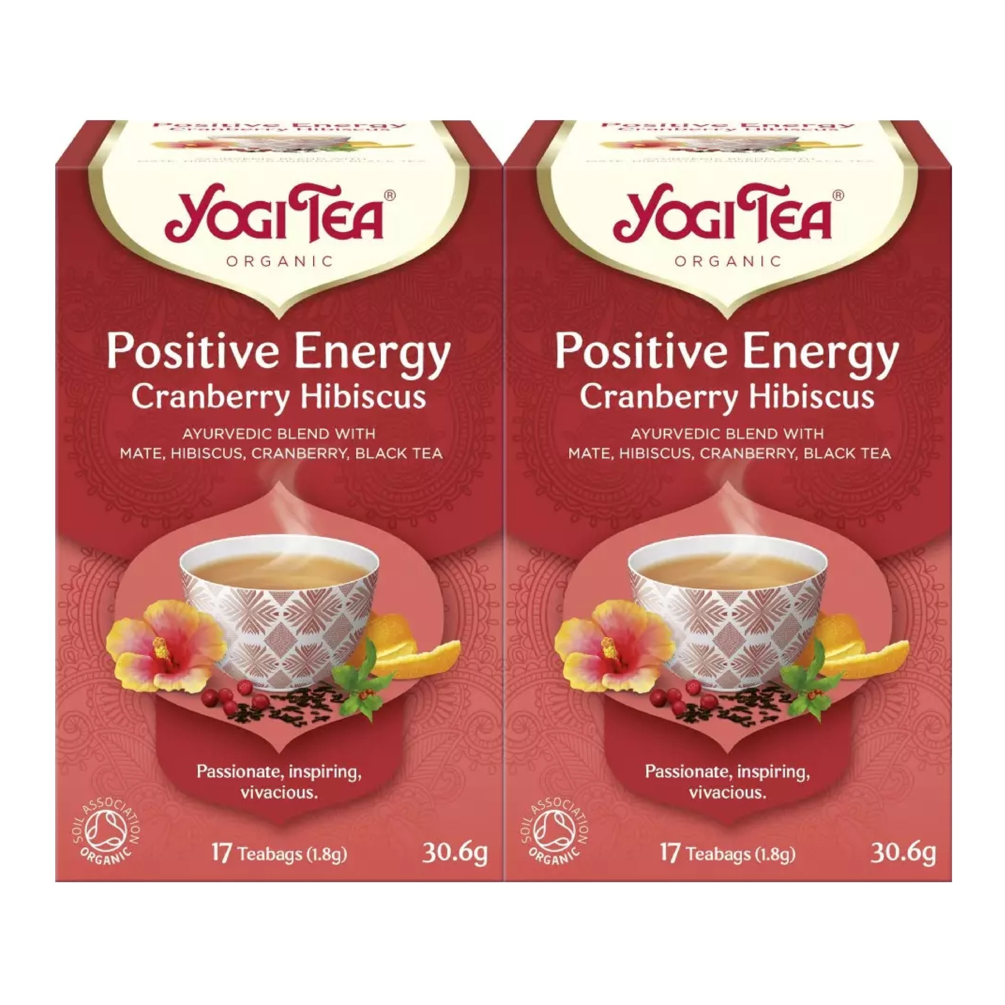 Set 2 x, Ceai bio Energie Pozitiva Merisor si Hibiscus, Yogi Tea, 17 plicuri, 30.6 g
